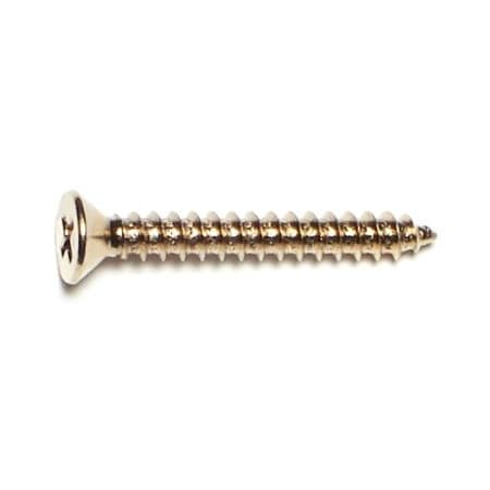Midwest Fastener Sheet Metal Screw, #8 x 1-1/4 in, Brass Plated Steel Flat Head Phillips Drive, 35 PK 64127